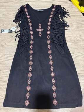 Idyllwind Fueled by Miranda Lambert Black Western Fringed Embroidered Mini Dress